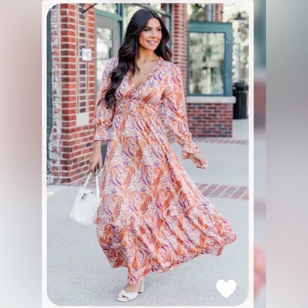 Pink Lily Paisley Ruffle Maxi dress in Orange and Purple SzM